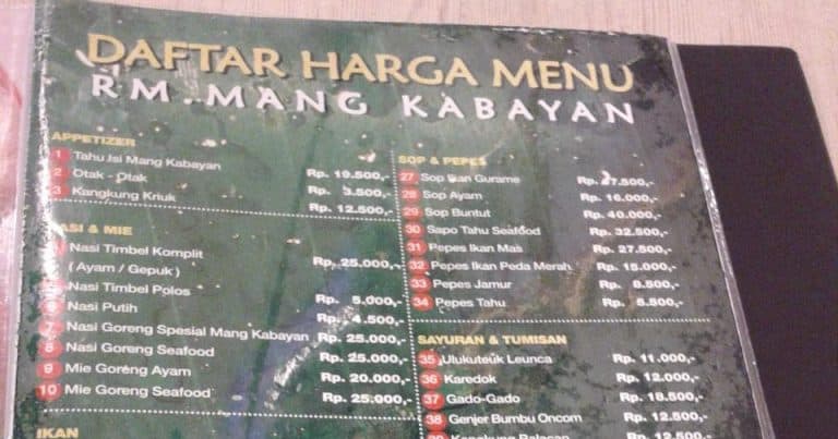 Harga Menu Mang Kabayan