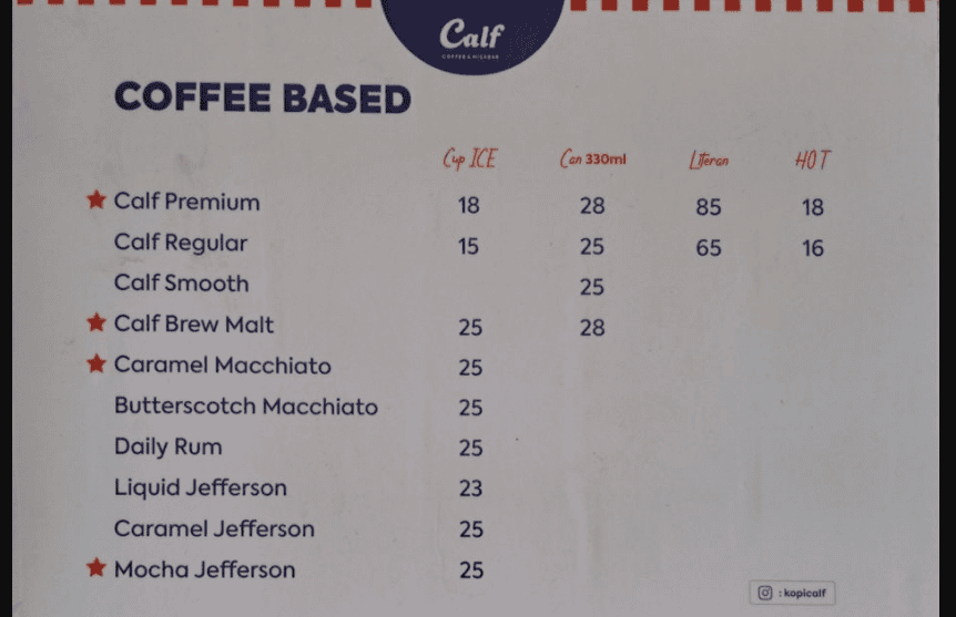Menu Kopi Calf: