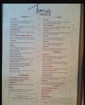 toma brasserie menu