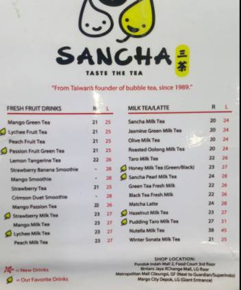 sancha menu